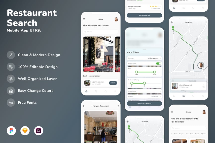 餐厅搜索移动应用程序 UI 套件