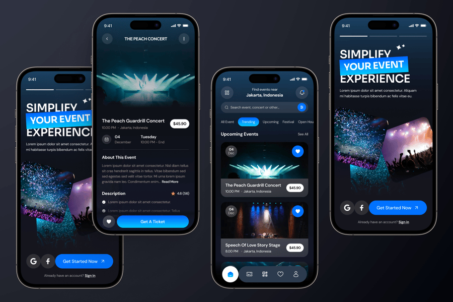 Feastival – 活动预订应用程序移动 UI 套件