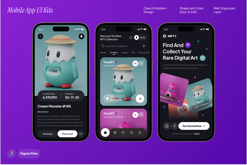 区块链艺术市场移动应用程序 UI 套件