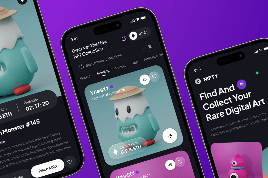 区块链艺术市场移动应用程序 UI 套件