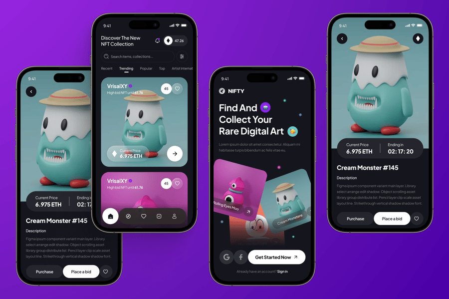 区块链艺术市场移动应用程序 UI 套件