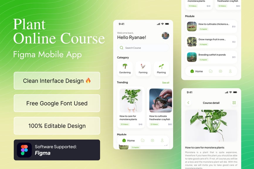 植物在线课程 Figma 移动应用模板