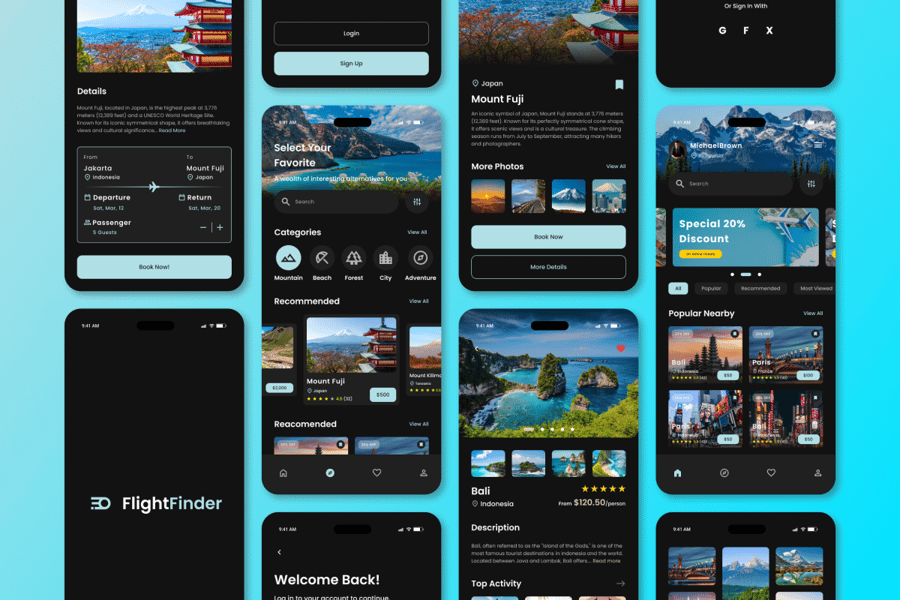 FlightFinder – 旅行和预订移动应用程序