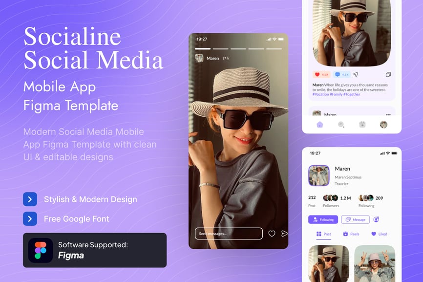 社交媒体移动应用程序 Figma 模板