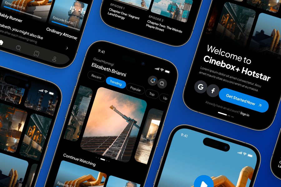 电影和电视流媒体移动应用程序 UI 套件