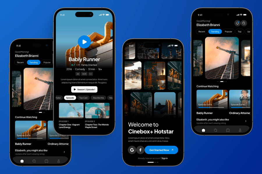 电影和电视流媒体移动应用程序 UI 套件