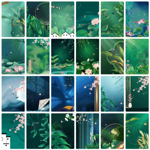 501套 24节气节日海报，山水风景背景插画，PSD设计素材