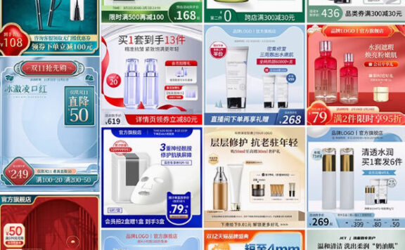 美妆护肤品PS模版主图化妆品首图直通车图设计素材68款