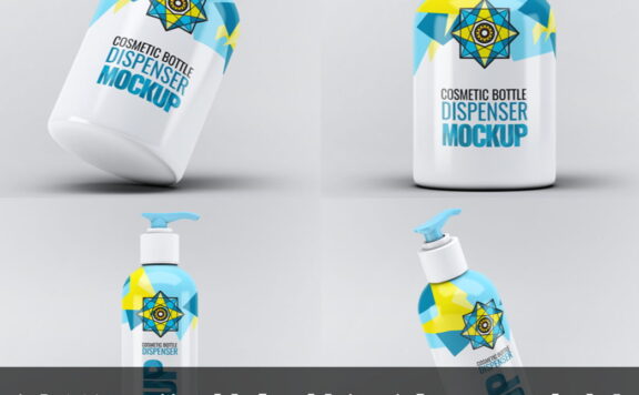 简约卡通沐浴露洗手液包装瓶身设计PSD样机素材模板产品包装效果
