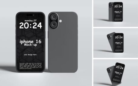 简约黑灰iPhone 16 手机PSD样机素材