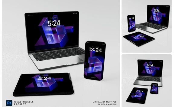 多个设备笔记本iPad和手机 PSD 样机素材