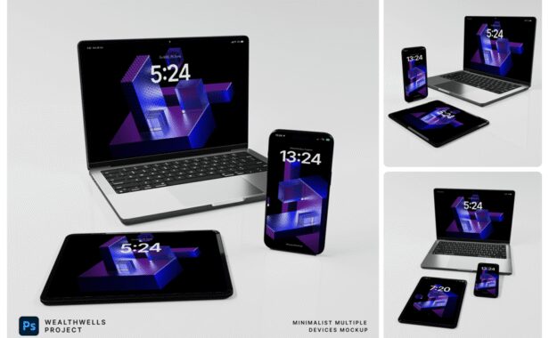 多个设备笔记本iPad和手机 PSD 样机素材