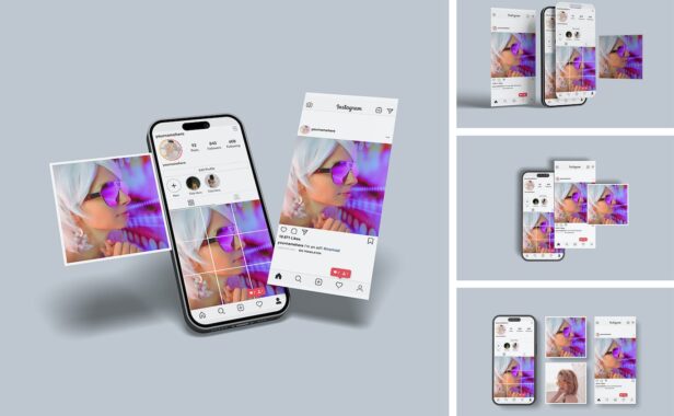 时尚高端Instagram社交媒体banner海报VI设计样机展示模型