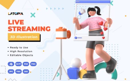 3D 直播插画 (PNG,PSD,JPG,Blend,FBX,OBJ)