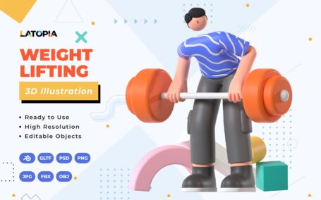 举重3D插画 (JPG,PNG,PSD,Blend,FBX,OBJ)
