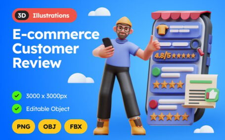 电子商务客户评论 3D 插图 (obj,fbx)