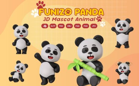 熊猫吉祥物动物3D卡通模型 (BLEND,GLTF,FBX,OBJ,PSD,PNG)