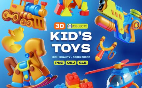 儿童玩具 3D 插图包 (PNG)