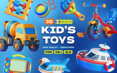 儿童玩具 3D 插图包 (PNG)