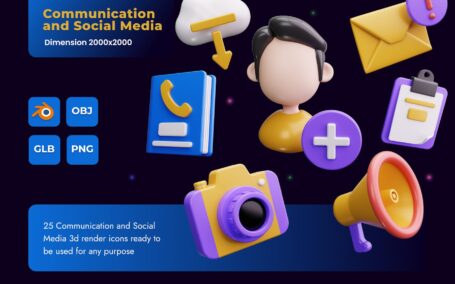 通信和社交媒体 3D 图标 (PNG)