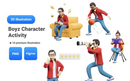 活动 3D 人物插图 (FIG,PNG)