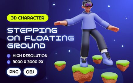 踩在浮地 3D 插图上 (PNG,OBJ)
