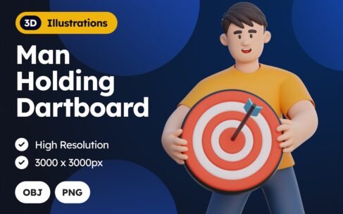 男子手持飞镖 3D 人物插画 (PNG,OBJ)