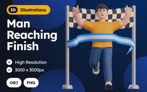 男子到达终点 3D 角色插画 (PNG,OBJ)