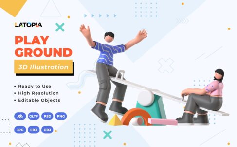 游乐场 3D插画 (JPG,PSD,PNG,Blend,FBX,OBJ)