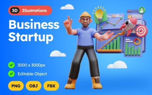 创业 3D 插图 (obj,fbx)