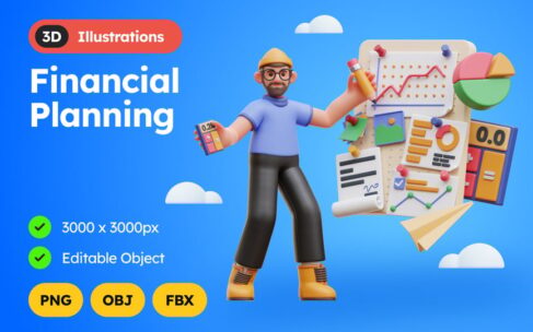 财务规划 3D 插图 (obj,fbx)