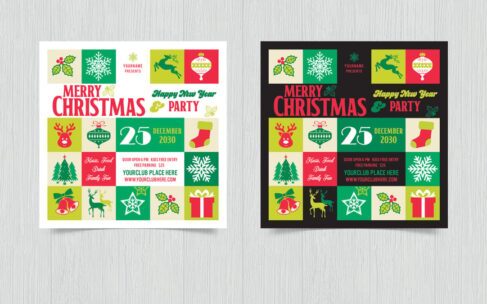 圣诞及新年派对传单海报 (PSD)
