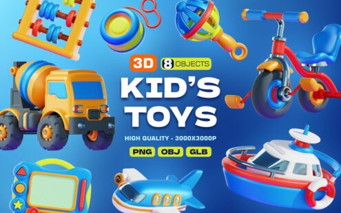 儿童玩具 3D 插图包 (PNG)