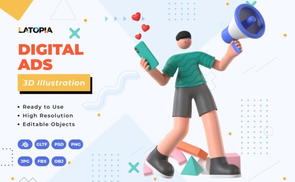 3D 数字广告插画 (JPG,PNG,PSD,Blend,FBX,OBJ)