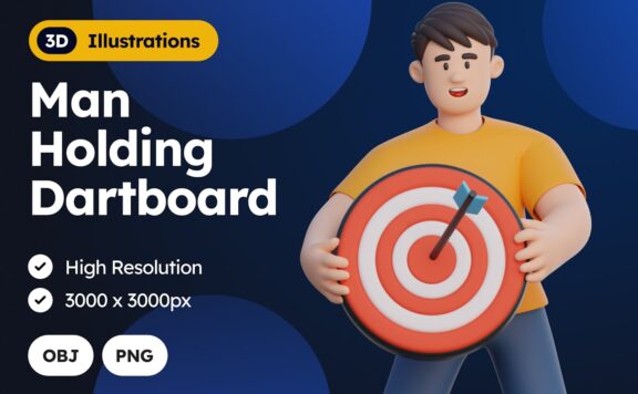 男子手持飞镖 3D 人物插画 (PNG,OBJ)