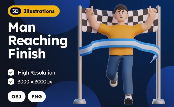 男子到达终点 3D 角色插画 (PNG,OBJ)