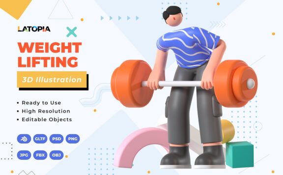 举重3D插画 (JPG,PNG,PSD,Blend,FBX,OBJ)
