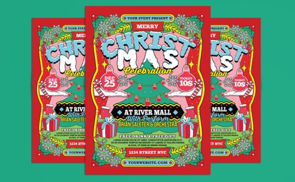 插画风格的圣诞节海报模板（PSD）