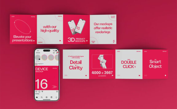 轮播Instagram邮政快递模型样机 (PSD)