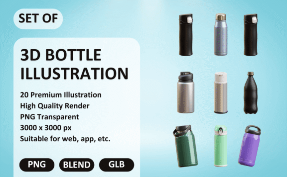 3D 瓶子插图 (PNG,Blend,GLB)