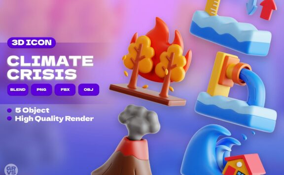 气候危机 3D 图标集 (PNG,OBJ,FBX,BLEND)