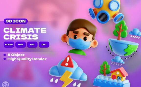 气候危机 3D 图标集 (PNG,OBJ,FBX,BLEND)