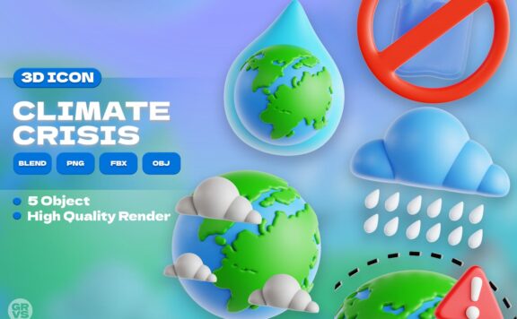 气候危机 3D 图标集 (PNG,OBJ,FBX,BLEND)