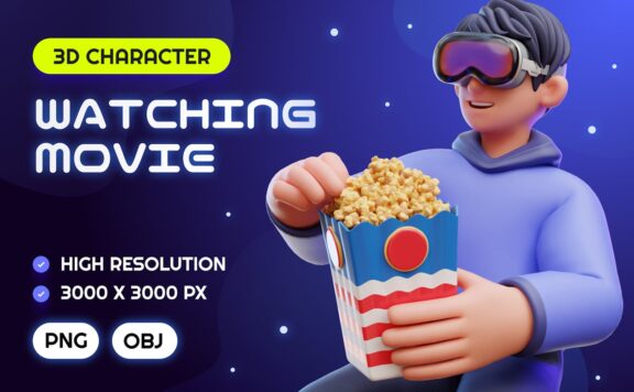 男人看电影 3D 插图 (PNG,OBJ)