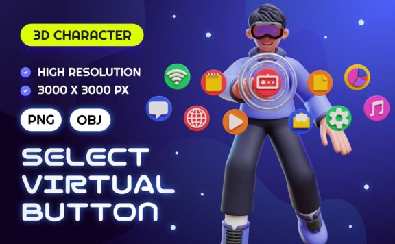 男子VR按钮 3D 插图 (PNG,OBJ)