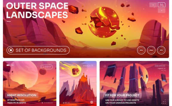 太空卡通插画场景 Vol.36 (EPS,JPG,PNG)