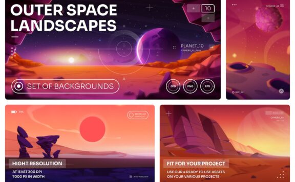 太空卡通插画场景 Vol.10 (EPS,JPG,PNG)