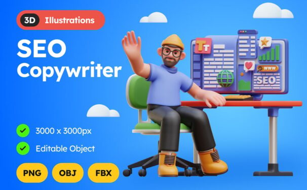 SEO 文案 3D 插图 (obj,fbx)