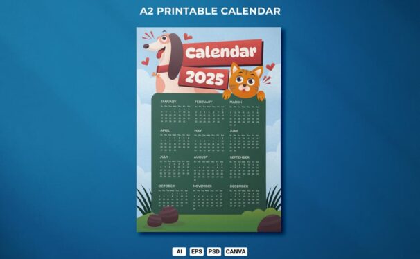 海报 2025 年日历模板 (AI,EPS,PDF,PSD)