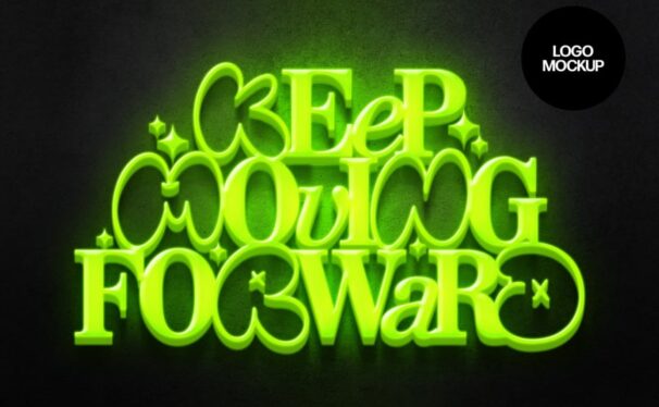 绿色霓虹灯标志模型样机 (PSD)